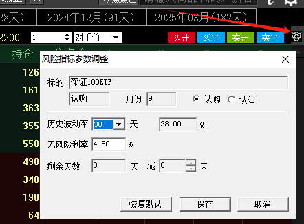 风险指标参数调整对话框